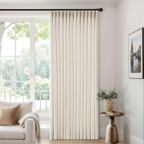 MIULEE Pinch Pleated Thick Linen Curtains 96 Inches 4 Panels Set Ivory Cream Back Tab Memory Trained Pinch Pleat Semi Sheer Light Filtering Privacy Curtains Window Drapes for Living Room Bedroom Birch