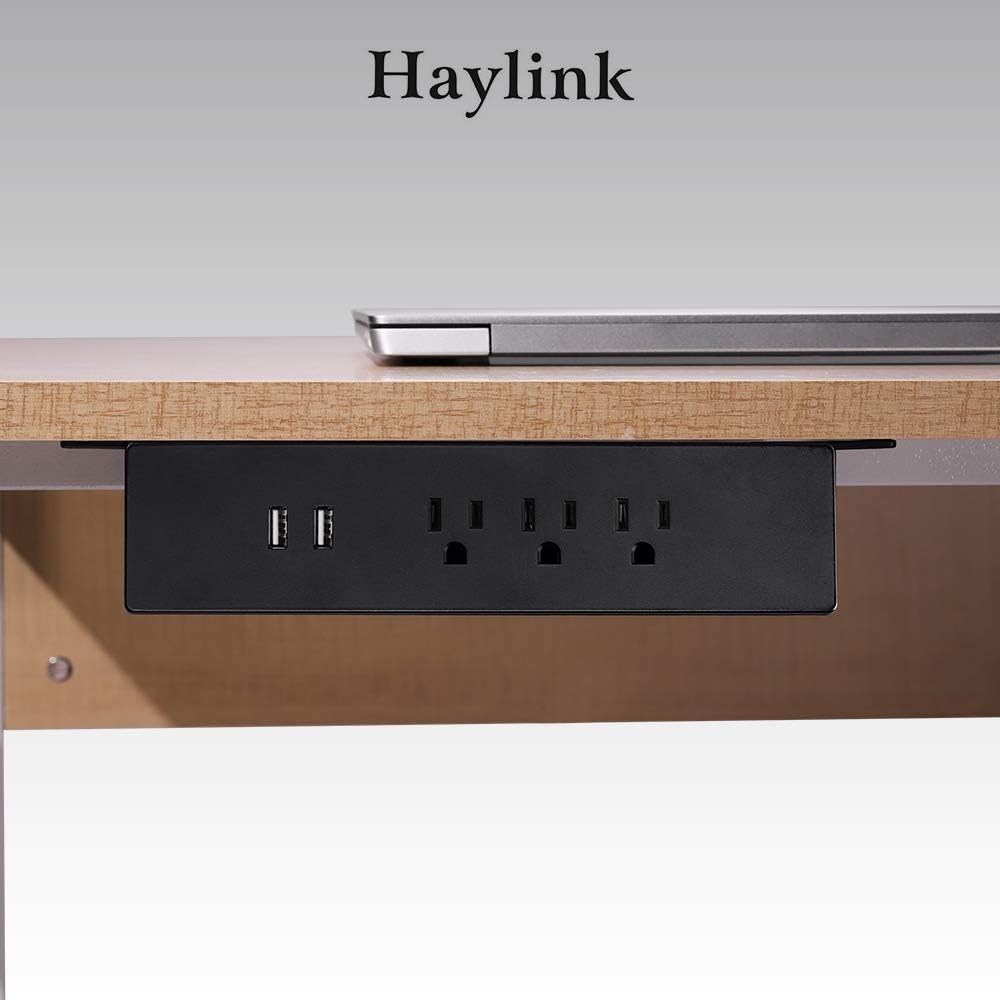 Haylink UL Approval Hang on Clamp Mount Desktop Sockets 3 USA Power 2 USB Charger Outlet Surge Protector Power Strips 6ft Cord Home Office Public Desk Plastic Easy Install Hanging Desk