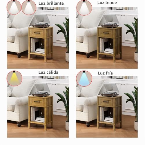 YAUKTAK Wooden Bedside Table Side Table with Drawers Open Compartment Modern Minimalist Bedside Table Bedroom Living Room Rustic Brown LET512DR