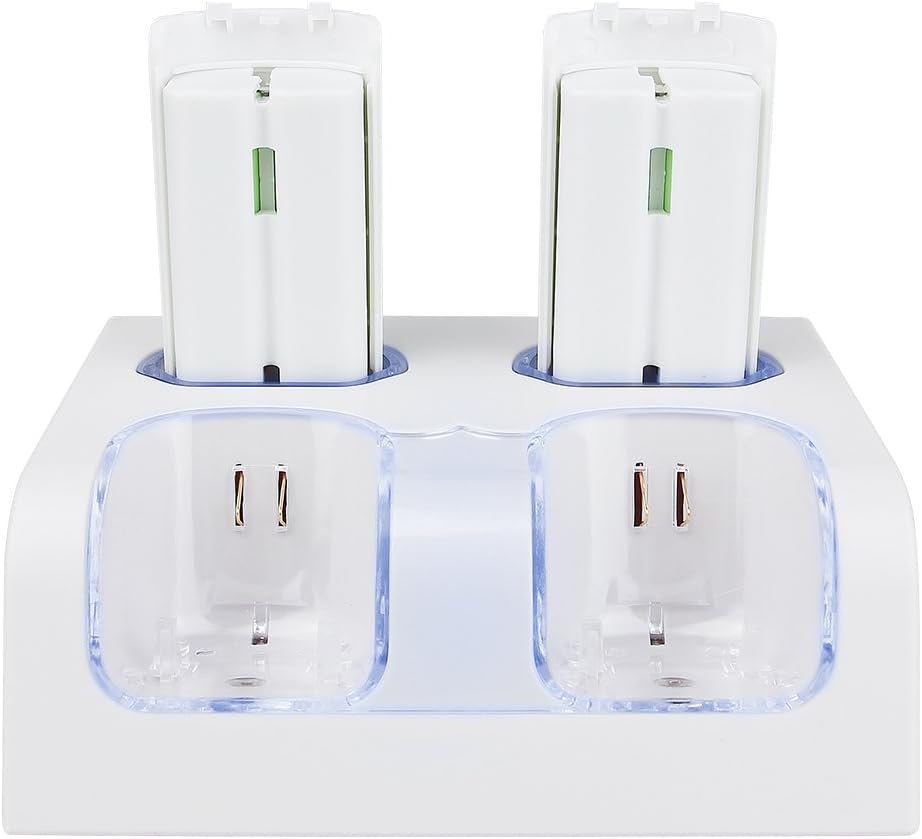 Wii Controller Charger Dotca RC08 Wii Remote Docking Station with 4pcs 2800mAh Rechargeable Batteries For Wii Controllers（White）