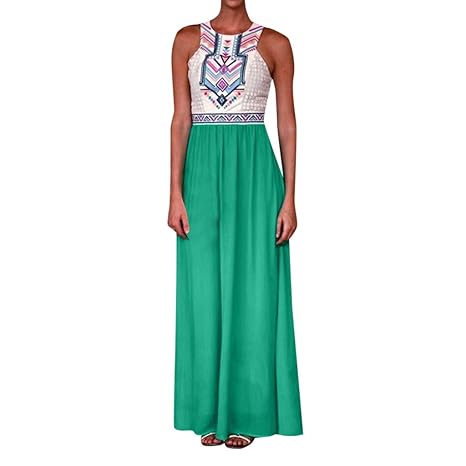 IZZB Mode Damen Sommer Partykleid Strand mit hoher Taille ärmellos Dot Maxi Urlaub lang Freizeitkleid Abendkleid Cocktailklei