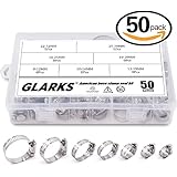 Glarks 50 Piece 8-38mm Range Stainless Steel Adjustable Worm Gear Hose Clamps Assortment Kit For Water Pipe