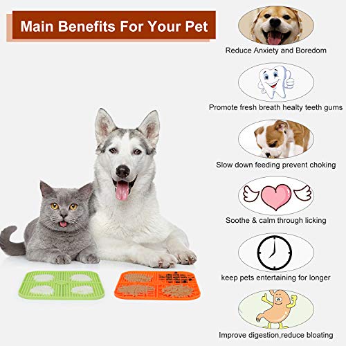 JASGOOD Dog Lick Pad,Slow Feeder Lick Mat Boredom Distraction Anxiety Relief,Dogs & Cats Licking Pad Peanut Butter Lick Pad Healthy Treats, Feeder for Fun Licking Mat for Dogs 2 Pack,Green+Orange