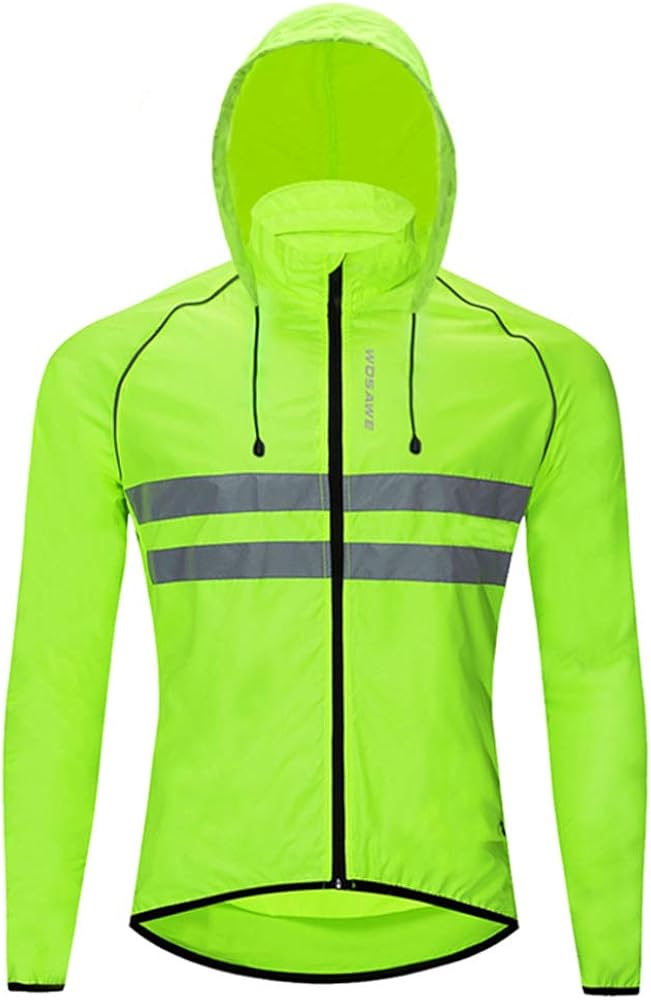 Funien Men Windproof Hooded Cycling Jacket Breathable High Visibility