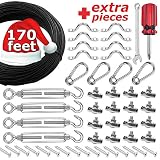 SMART RSQ The Complete String Light Hanging Kit with 170 FT Coated Stainless Steel Cable. Heavy-Duty & Easy to Install Guide Wire Globe String Light Suspension Kit for Indoor and Outdoor