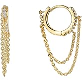 Huggie Dangle Earrings Tassel Chain Drop for Women Girls Gold-Tone Hypoallergenic Minimalist CZ Small Hoop Cartilage Earring Fashion Punk Jewelry 10mm Inner