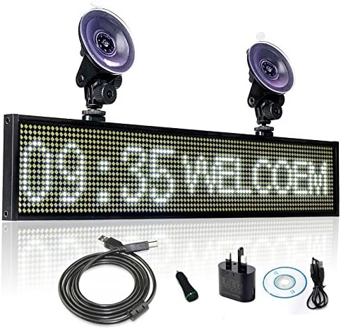 Leadleds 12V P5mm SMD Car LED Sign Scrolling Message WiFi Programable White Color Taxi Advertising Business Display Board + 2 Sucker