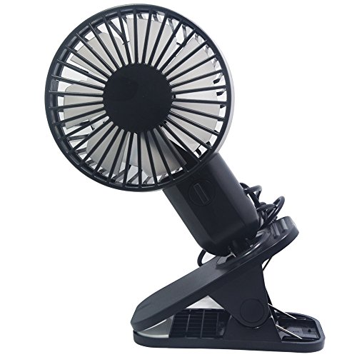 HOMCA Mini USB Clip Fan, Double-blade Design 2-Speed Personal Table Fan USB Powered by NetBook, MacBook, Power Bank and PC, 360 Degree Rotate Portable Fan Perfect for Stroller Home Office (Black)