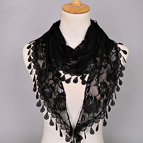 Clearance Sale!❄❄Women Clearance Lace Tassel Rose Floral Hollow Scarf Shawl Lady Wraps Scarves (Black) - Thumbnail 4