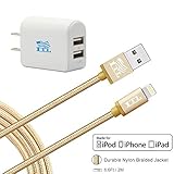 LTI-Direct Apple MFi Certified Lightning 6.5ft Nylon Braided 8 Pin USB Cable Sync Charge Data For All Apple iPhone 7 7S Plus SE 6 6s 5 5S iPod iPad Pro 4th Mini+ Wall Adapter