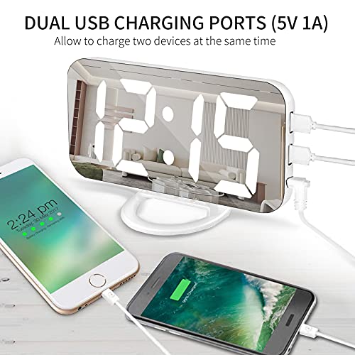 Digital Alarm Clock with 2 USB Charger Ports, LED Mirror Alarm Clocks for Bedrooms Office