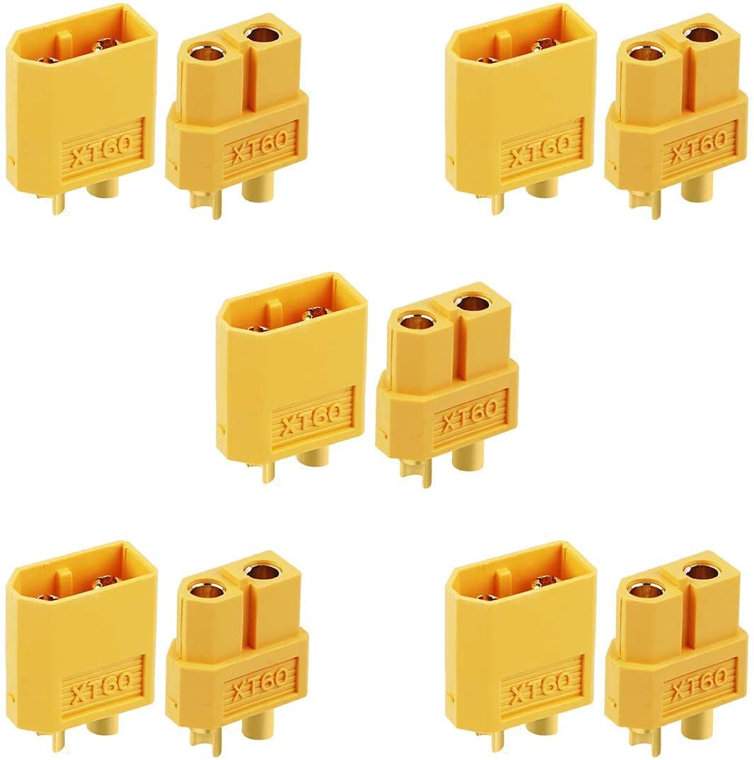 YUNIQUE GREEN-CLEAN-POWER - XT60 Male-Female Connectors for Rc Lipo Batteries | 5 Pairs | Improved Grip, Suitable for Drones and Modeling, Yellow, Plastic