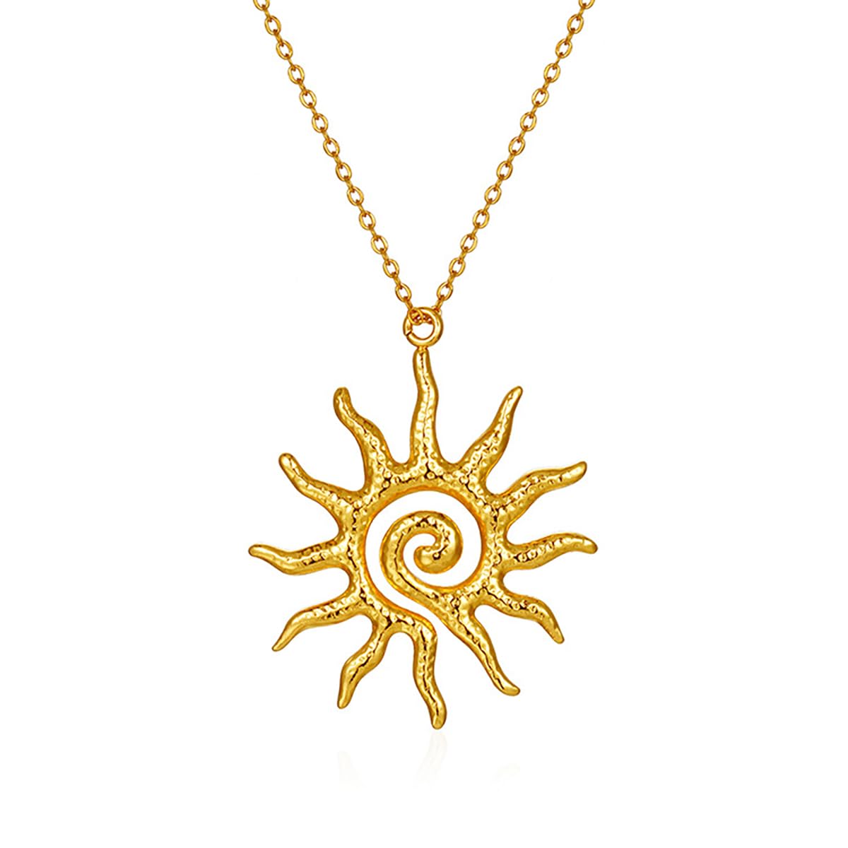 Photo 1 of PINK TOWN Sun Necklace for Women Vintage Bohemian Spiral Sun Pendant Necklace Unique Gold Statement Sun Necklace Boho Style Jewelry (Gold)