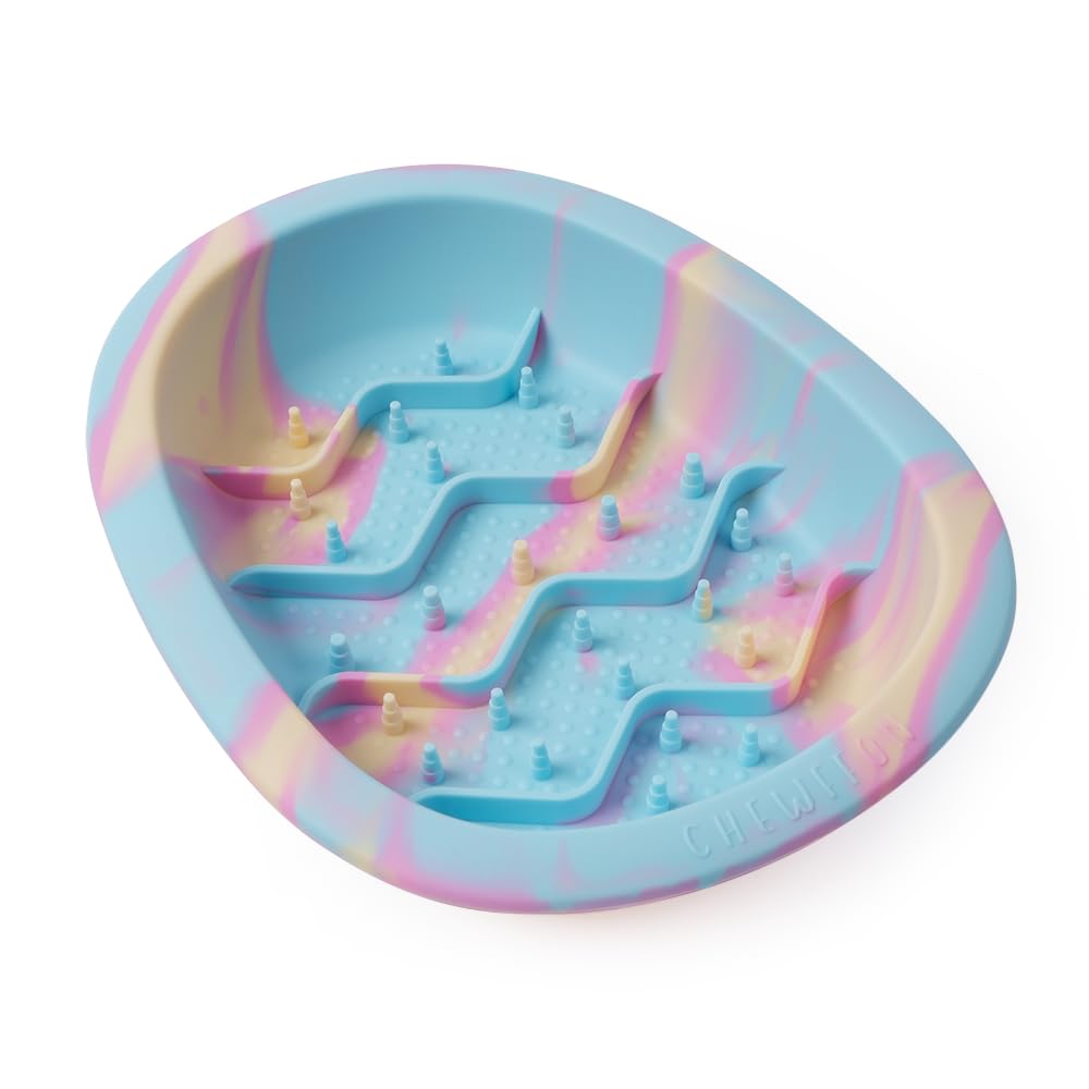 CHEWFFON Dog & Cat Lick Mat, Silicone Slow Feeder Bowl with Suction Cups, Anti-Gulping Dog Feeding Mat for Anxiety Relief, Non-Slip, Dishwasher Safe, Rainbow