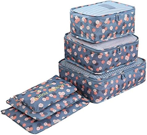 TimedMALL 6Pcs Floral Travel Storage Bags Clothes Packing Luggage Organizer Pouch