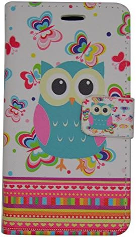 Premium Luxury Design Leather Wallet Flip Cover Case for LG Stylo 2 / Stylo 2 Plus (White-Butterfly Owl)