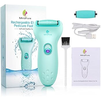 MiroPure Electric Callus Remover, Professional Wet and Dry 100% Waterproof and 3X Powerful Pedicure Foot File for Dead Hard Cracked Skin, Coarse and Fine 2 Roller Heads and Cleaning Brush