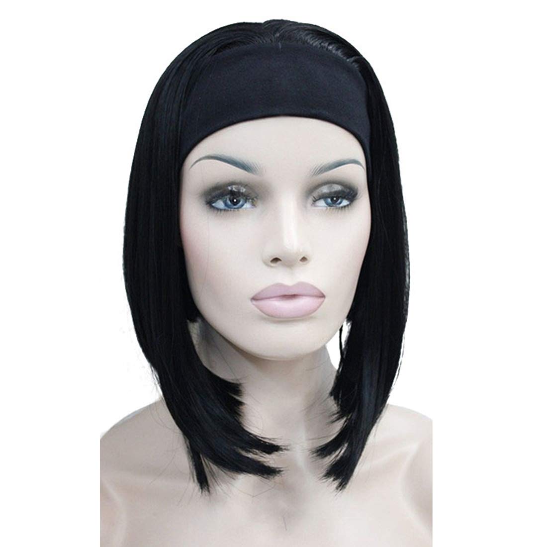 Lydell Short Straight Bob Synthetic Headband Wig 3/4 wig short half hair wig Black — image 1