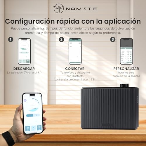 NAMSTE Grande Difusor de Aceites Esenciales Profesional 1000ml, Inteligente Difusor de Aceite Esencial sin Agua 12000 Pies, Difusor de Aceites Esenciales WiFi & Bluetooth & HVAC para Centro Comercial