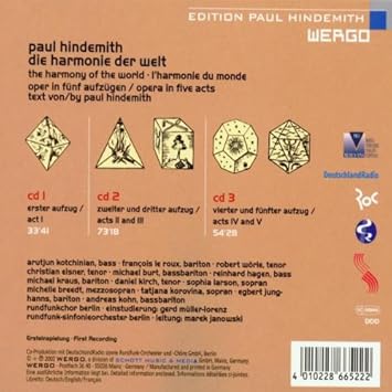 Paul Hindemith Marek Janowski Arutjun Kotchinian Francois Le Roux Hindemith Die Harmonie Der Welt The Harmony Of The World Amazon Com Music