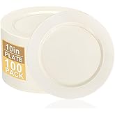 I00000 100 Pcs Ivory Plastic Plates,10inch Cream Dinner Plate, Elegant Disposable Plates Perfect for Birthday, Party,Wedding, Baby & Bridal Shower (100 Guests)