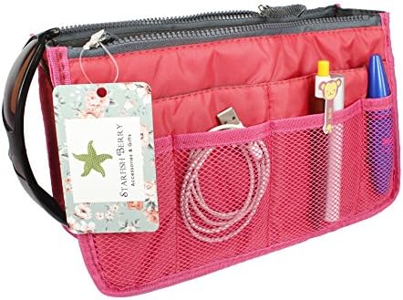 Starfish Berry Insert Handbag Organizer Accessories for Women, Great Air Travel Gifts, Diaper, Makeup, Cosmetic, Personal Nail Polish Bag Plastic Organizers - Reusable Handbags - Color (Red)
