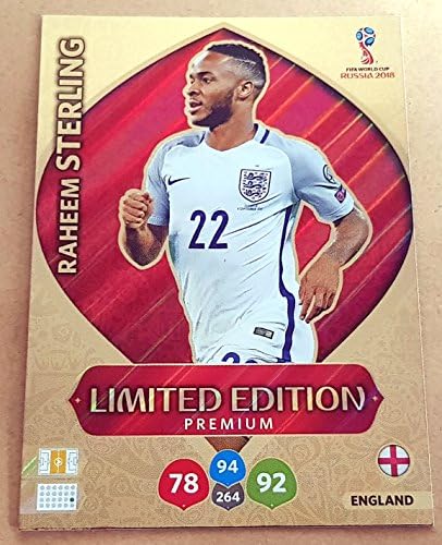 ADRENALYN XL FIFA WORLD CUP 2018 RUSSIA - RAHEEM STERLING PREMIUM LIMITED EDITION TRADING CARD - ENGLAND