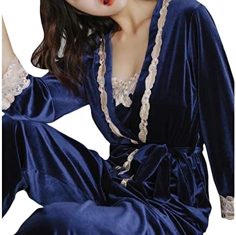JSY Womens Splice Velour Lace Comfort Loungewear Pajama Sets 3 Pcs