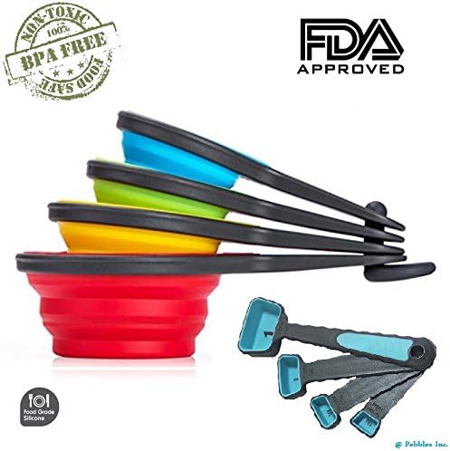 100% Food Grade 8pcs Portable Silicone Collapsible Measuring Cup and Spoon Set