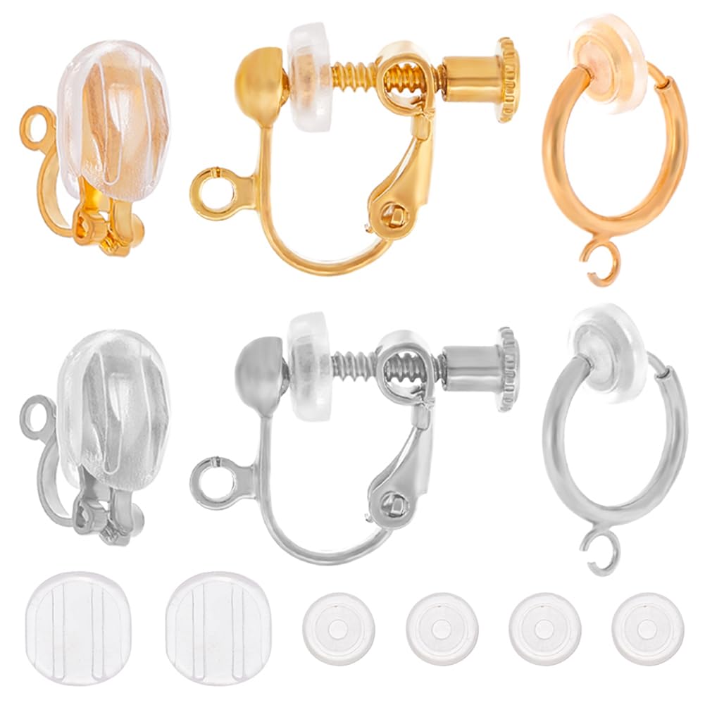 SUNNYCLUE 1 Box 48Pcs Earring Converters Clip on Earring Findings Bulk Silicone Earrings Pads 24Pcs Ear Cushions 24Pcs Hypoallergenic Clip-on Earrings Converter Components for Non-Pierced Ears