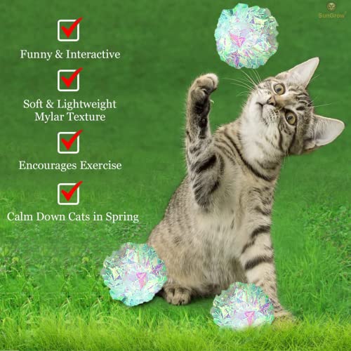 SunGrow Mylar Cat Crinkle Balls, 2", Shiny and Stress Buster Toy