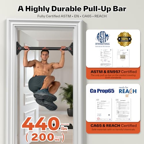 Sportneer Pull Up Bar: Strength Training Chin up Bar without Screws - Adjustable 75-94cm Width Locking Mechanism Pull-up Bar for Doorway - Max Load 200kg for Home Gym Upper Body Workout Non-slip