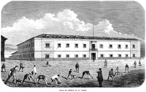 Grabado antiguo (1869) - Xilografía - Asilo De "San Juan" Para Pobres En El Pardo (12x20.5), Laporta
