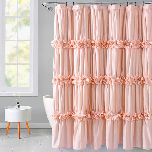 Homechoice Decor Peach Ruffle Shower Curtain
