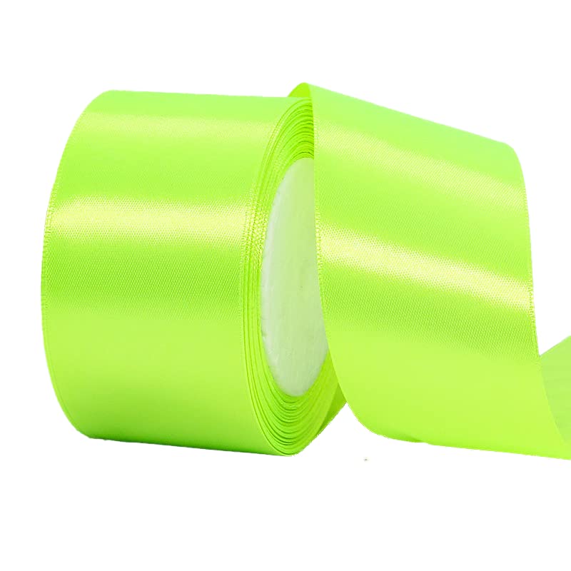 22m Fluorescent Green Ribbon Satin Ribbon 50mm Wide,Grey Ribbon Fabric Gift Ribbon Christmas Ribbon Gift Wrapping Hair Bow Basket Cake Craft Car Wedding Party Valentine's Day Xmas Decoration
