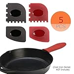 5-IN-1 Set, Medium-sized Silicone Hot Handle Holder + Durable Grill Pan Scrapers(2PCS) + Durable Pan Scrapers (2PCS) for Lodge Cast Iron Skillets