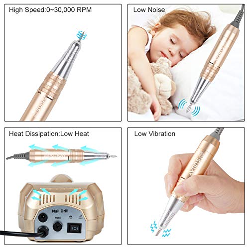 30000RPM Electric Nail File Drill Machine Upgraded Manicure Pedicure Kit with Foot Pedal for Acrylic Nails,Gel Nail,300 Piece Sanding Bands and Nail Drill Bits Accessories - Thumbnail 6