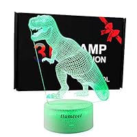 Dinosaur Toy Christmas Gifts 3D Night Lights for Kids T Rex Illusion Lamp Birthday Gift Dino for Boys Girls Home Bedroom Party Supply Decoration 7 Color LLAMEVOL