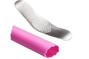 Fu Store Garlic Press 304 Stainless Steel Garlic Rocker Mincer Bonus Food Grade with Silicone Peeler Garlic (Color Random)