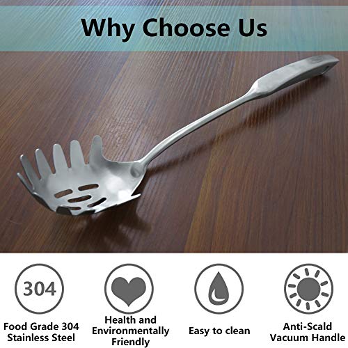 Spaghetti Server, [Rustproof, Integral Forming, Durable] Newness 304 Stainless Steel Pasta Fork with Vacuum Ergonomic Handle, Comfortable Grip Design Spaghetti Server for Kitchen, 14.33 Inches - Thumbnail 6