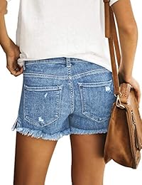 Utyful Shorts de mezclilla desgastados con cintura cruzada y dobladillo sin rematar lavados
