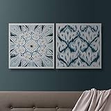 Décor 5 - Printed Canvas Set - 2 Pieces, 18'' x 18'' - Ikat Watercolor Geometric Pattern - Dark Blue, White