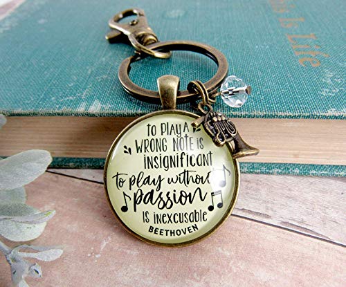 French Horn Keychain To Play A Wrong Note Is Insignificant Beethoven Quote Pendant Music Teacher Jewelry Charm - Thumbnail 2