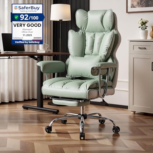 Efomao Bürostuhl, Chefsessel Ergonomischer bis 200kg, PU-Leder Schreibtischstuhl mit Fußstütze und Lendenwirbelstütze, Höhenverstellbar Home Office St
