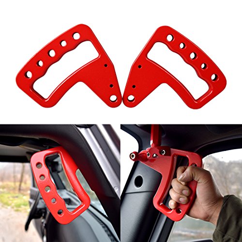 Iparts New Aluminum Grab Handle for Jeep Wrangler JK 07-17 2/4 Door - Pair (Front Red)