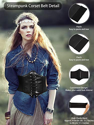 SATINIOR-2-Pezzi-Steampunk-Corsetto-Cintura-Retro-Larghezza-Corsetto-Cintura-Legata-Cintura-in-Vita-Elastica