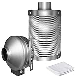 iPower GLFANXINL4FILT4M 4 Inch Carbon Filter & Inline Combo Fan 4" Duct Ventilation Fan & Filter with Pre-Filter, Silver
