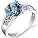 PEORA Swiss Blue Topaz and Diamond Cathedral Ring for Women 14K White Gold, Natural Gemstone Birthstone, 2.25 Carats Round Shape, 8mm, Sizes 5 to 9