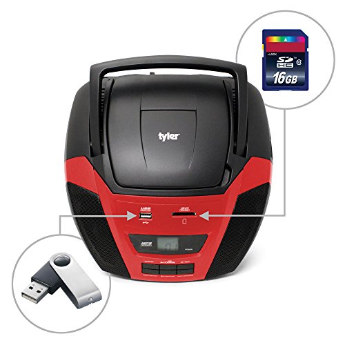 Tyler-Portable-Stereo-MP3CD-Boombox-Player-TAU102-RD-with-Mega-Bass-Sound-Text-Display-AMFM-Stereo-USBSDMMC-and-AUX-Inputs-Red