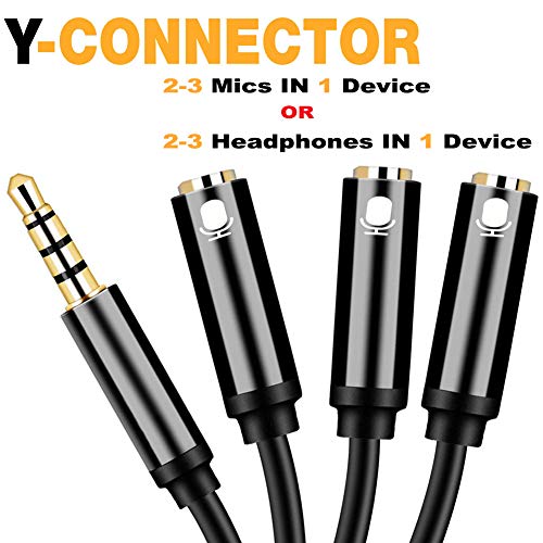 Y Splitter Mic 2-3 Microphones 1/8" TRRS Microphone Splitter(with Trrs to TRS Adapter), 3.5mm Y-Connector 2-3 Headset Headphone Audio Signal Cable